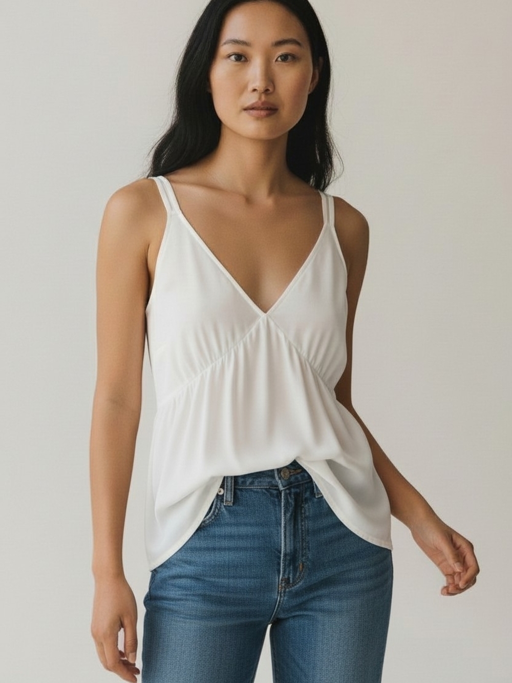 Zara White V-Neck Draped Lined Sleeveless Tank Top Misses Size Small